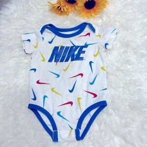 NIKE Baby White Onesie Colorful Nikes Logos 100% Cotton Cute One Piece Size 12M